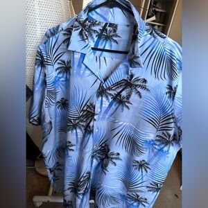Vintage Italian Full Print Men’s Graphic Dress Shirt Button Up 2XL Beach Blue